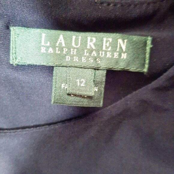 Lauren Ralph Lauren Nave Blue Classic Sleeveless Dress Faux wrap belt Size 12 - Picture 7 of 9